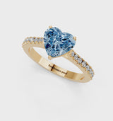 Yellow gold Fancy Blue Heart  Cut Solitaire Diamond Engagement Ring with Pave Band and Four-Prong Setting