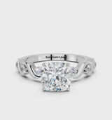 Silver Cushion Solitaire Twisted Band with Prong Setting