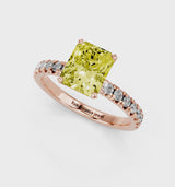 Rose gold Fancy Yellow Radiant  Solitaire Pave Diamond Engagement Ring with Four-Prong Setting