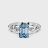Platinum Fancy Blue Emerald  Solitaire Twisted Band with Prong Setting