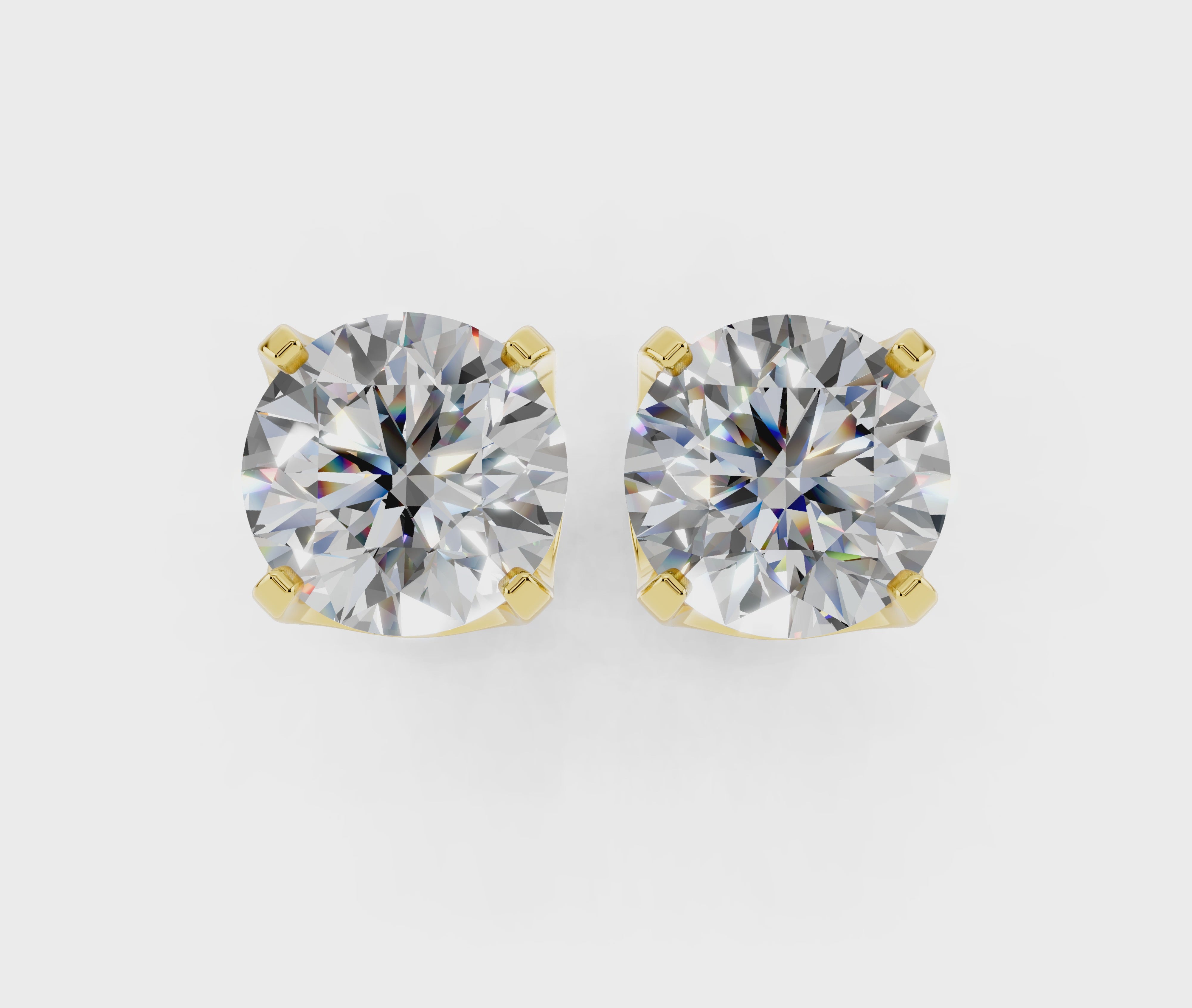 Yellow gold Round Brilliant Diamond Stud Earrings 3