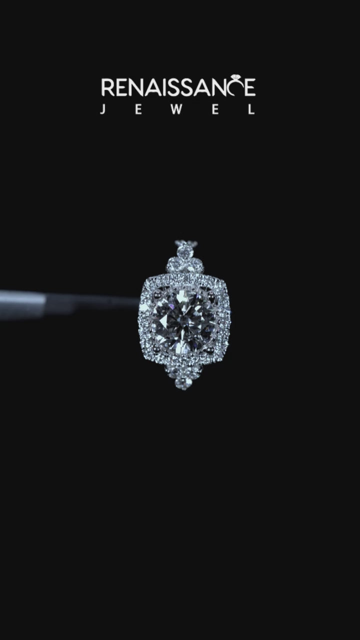 Silver Halo Cushion Cut Diamond Ring with Pavé Band and Four-Prong Setting 4