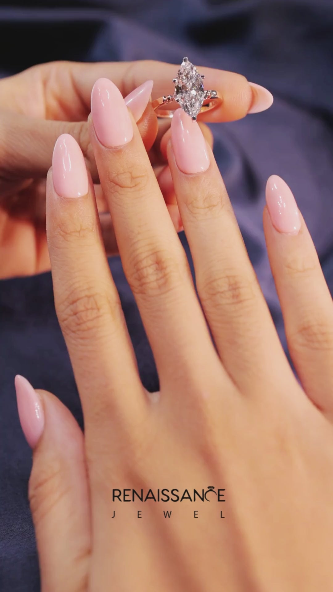 Rose gold Marquise Solitaire Beaded Band with Four-Prong Setting 4