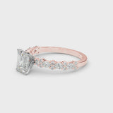 Rose gold Emerald Cut Diamond Side Stone Solitaire Ring with Round  and Four-Prong Setting