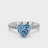 Platinum Fancy Blue Heart Cut Diamond Solitaire Pavé Band with Four-Prong Setting