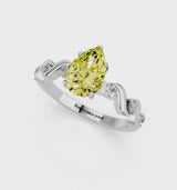 Platinum Fancy Yellow Pear  Solitaire Twisted Band with Prong Setting