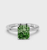 Platinum Fancy Green Radiant Cut Diamond Solitaire Ring with Six-Prong Setting and Classic Band