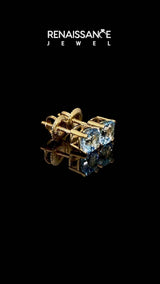 Yellow gold Cushion Cut Blue Topaz Stud Earrings