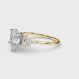Yellow gold Pear Diamond Floral Side Stone Solitaire with Marquise Accents and Four-Prong Setting