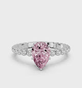 White gold Fancy Pink Pear Cut Diamond Solitaire Ring with Beaded Band and Prong Setting
