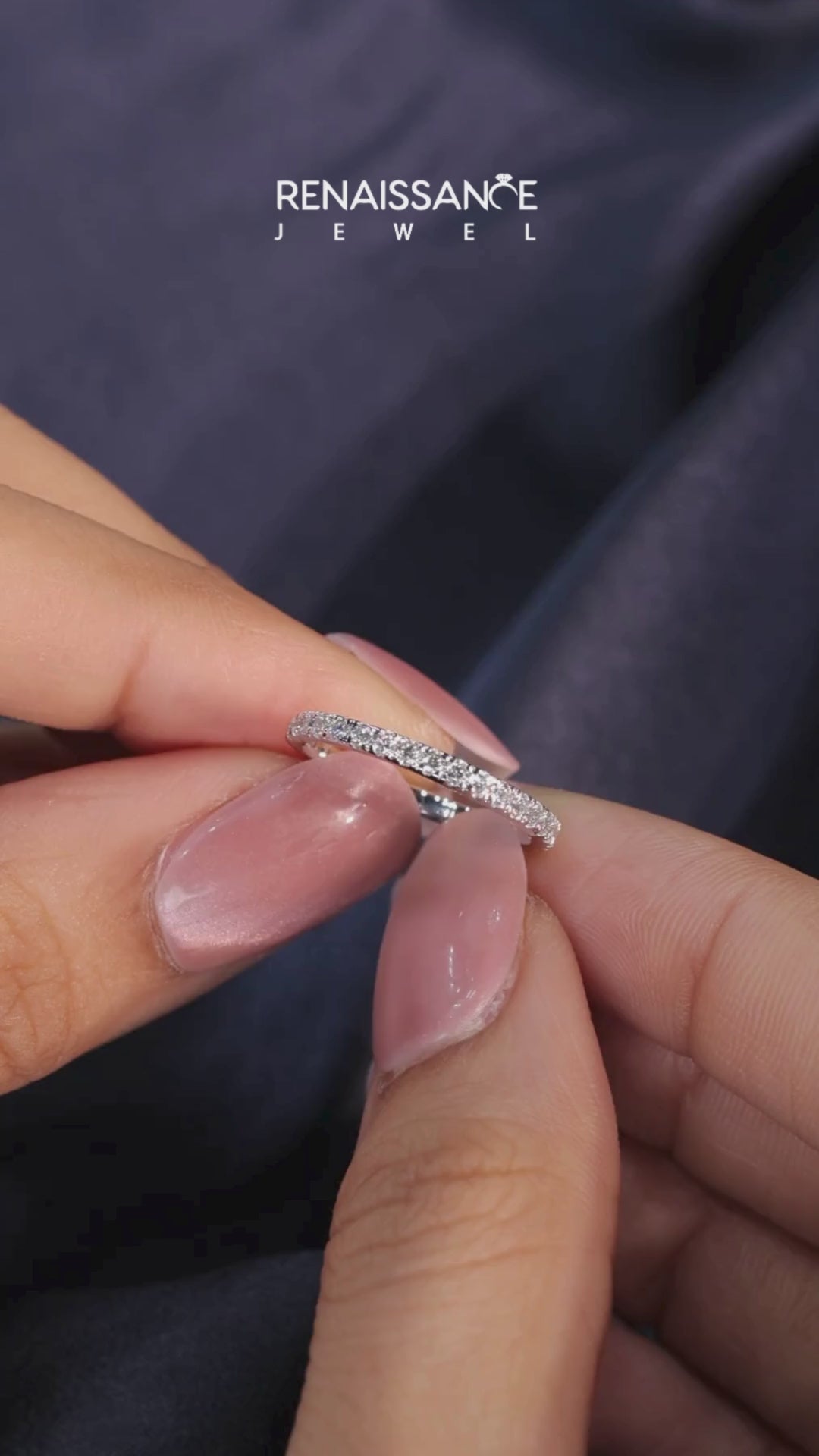 White gold Round Cut Diamond Pavé Eternity Band with Micro Prong Setting 2