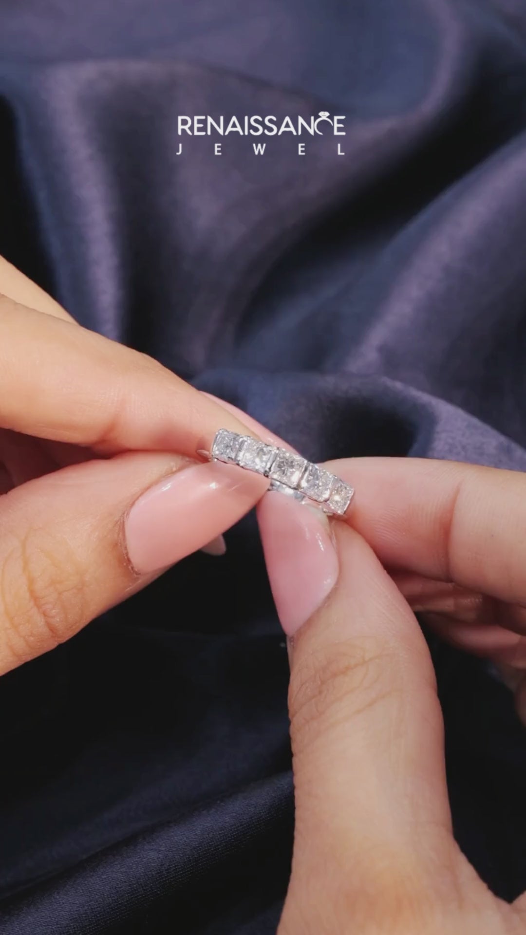 White gold Princess Cut Channel Set Diamond Band with Bar Prong Setting 2