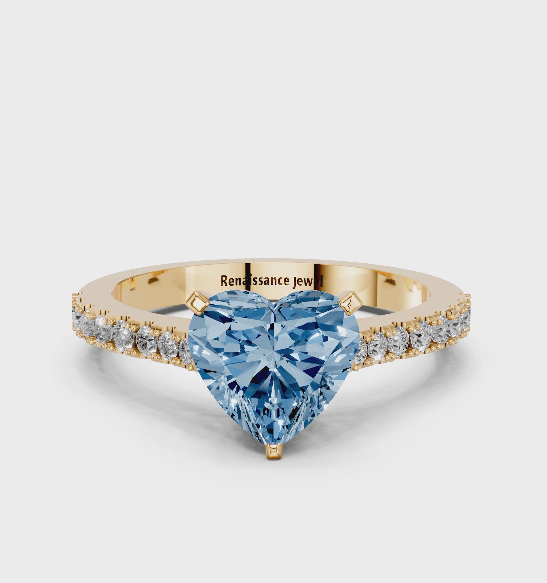 Yellow gold Fancy Blue Heart  Cut Solitaire Diamond Engagement Ring with Pave Band and Four-Prong Setting_74