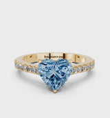 Yellow gold Fancy Blue Heart  Cut Solitaire Diamond Engagement Ring with Pave Band and Four-Prong Setting