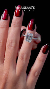 Platinum Asscher Cut Diamond Pavé Engagement Ring with Round  Accents and Prong Setting