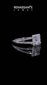 Platinum Cushion Cut Diamond Halo Split Shank Engagement Ring