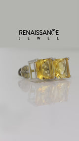 Platinum Princess Cut Citrine Stud Earrings