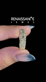 Yellow gold Pave Round and Baguette Diamond Eternity Band with Channel and Prong Setting