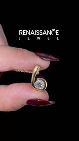 Yellow gold Round Diamond Bezel Set Swirl Pendant
