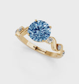 Yellow gold Fancy Blue Round  Solitaire Twisted Band with Prong Setting