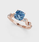 Rose gold Fancy Blue Cushion  Solitaire Twisted Band with Prong Setting