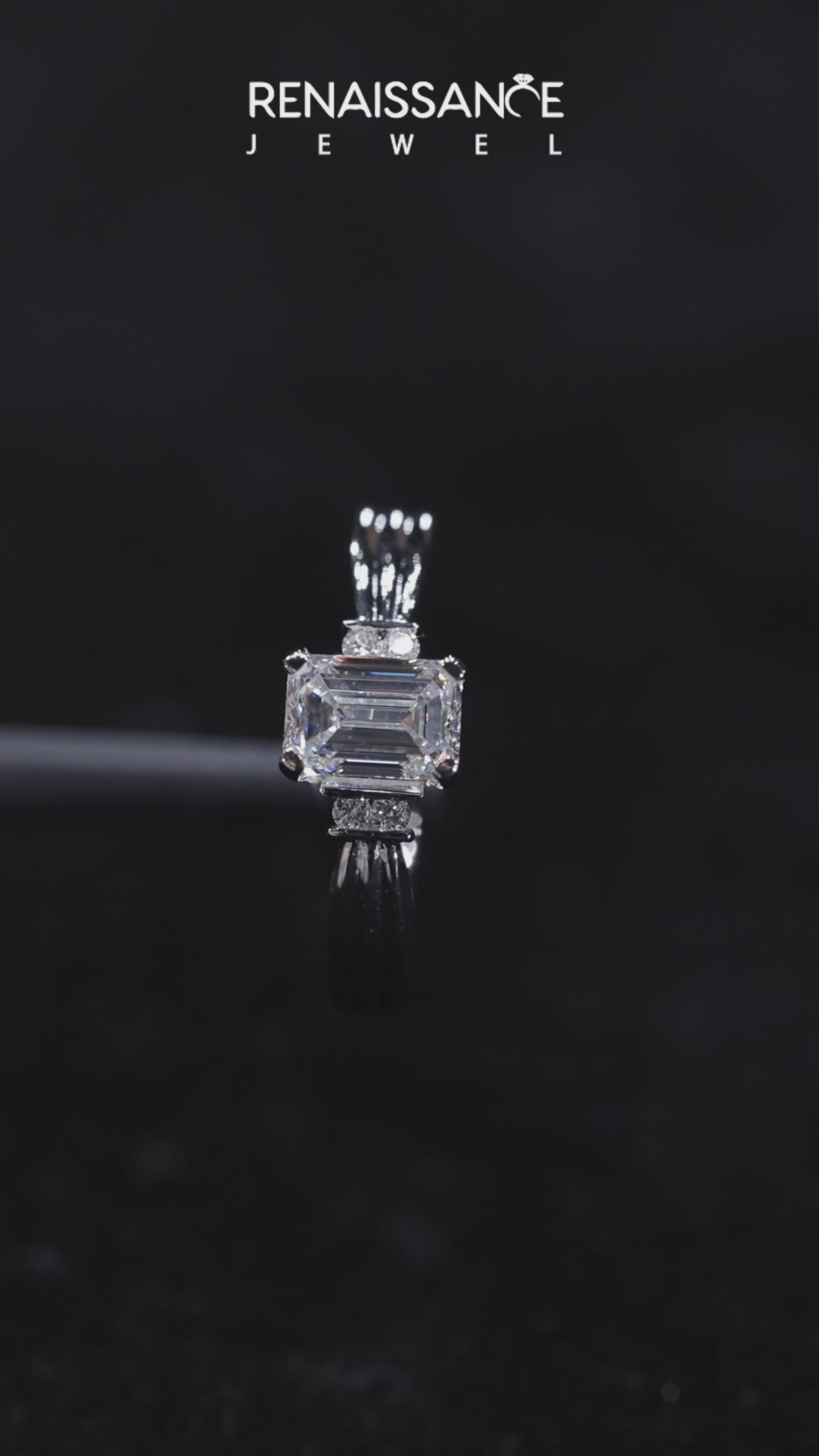 Silver Emerald Cut Three-Stone Channel Set Ring with Bar Prongs 3