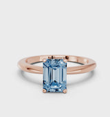 Rose gold Fancy Blue Emerald Cut Diamond Solitaire Ring with Six-Prong Setting and Classic Band