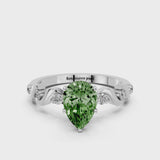 White gold Fancy Green Pear  Solitaire Twisted Band with Prong Setting