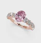Rose gold Fancy Pink Oval Cut Diamond Prong Setting with Side Stones on a Pave Band