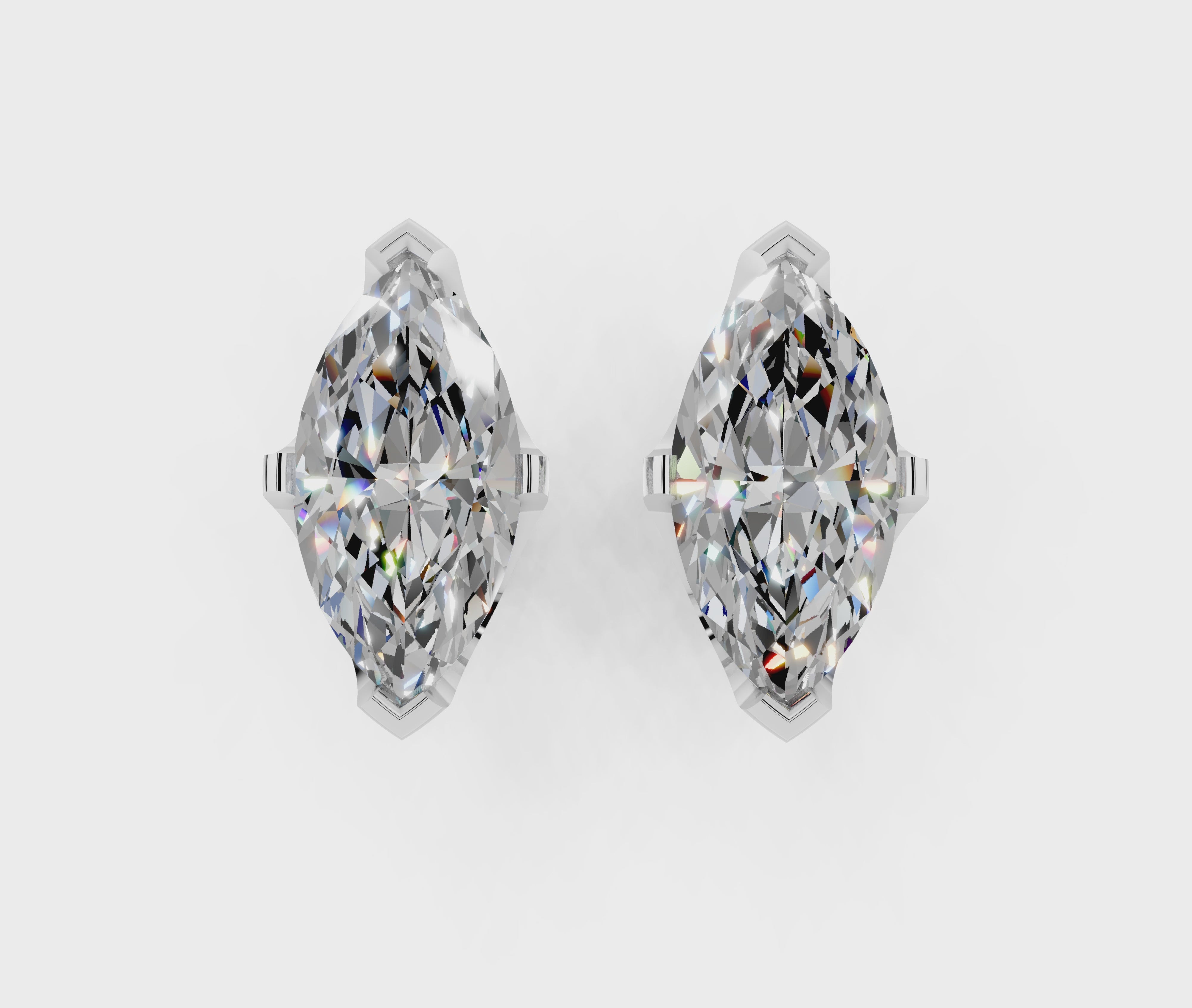 Silver Marquise Brilliant Diamond Stud Earrings 5
