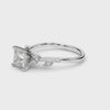 Silver Princess Solitaire Leaf-Inspired Diamond Ring with Pavé Band and Four-Prong Setting 3