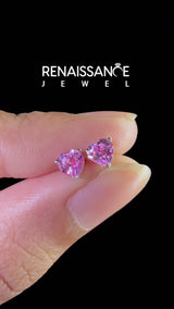 Silver Heart Cut Pink Sapphire Stud Earrings