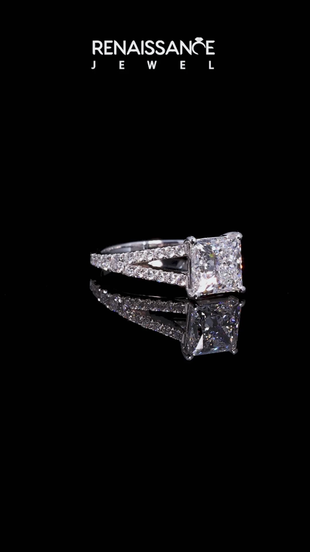 Platinum Princess Cut Split Shank Pave Engagement Ring with Four-Prong Setting_21