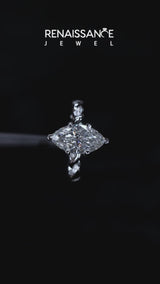 White gold Marquise Cut Diamond Solitaire Ring with Twisted Band and Pavé Accents
