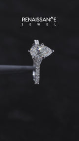 White gold Pear Diamond Solitaire Ring with Pavé Band and Prong Setting
