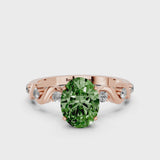 Rose gold Fancy Green Oval  Solitaire Twisted Band with Prong Setting