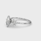 White gold Marquise Diamond Floral Side Stone Solitaire with Marquise Accents and Four-Prong Setting