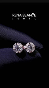 Rose gold Round Cut Diamond Halo Stud Earrings with Pavé Accents