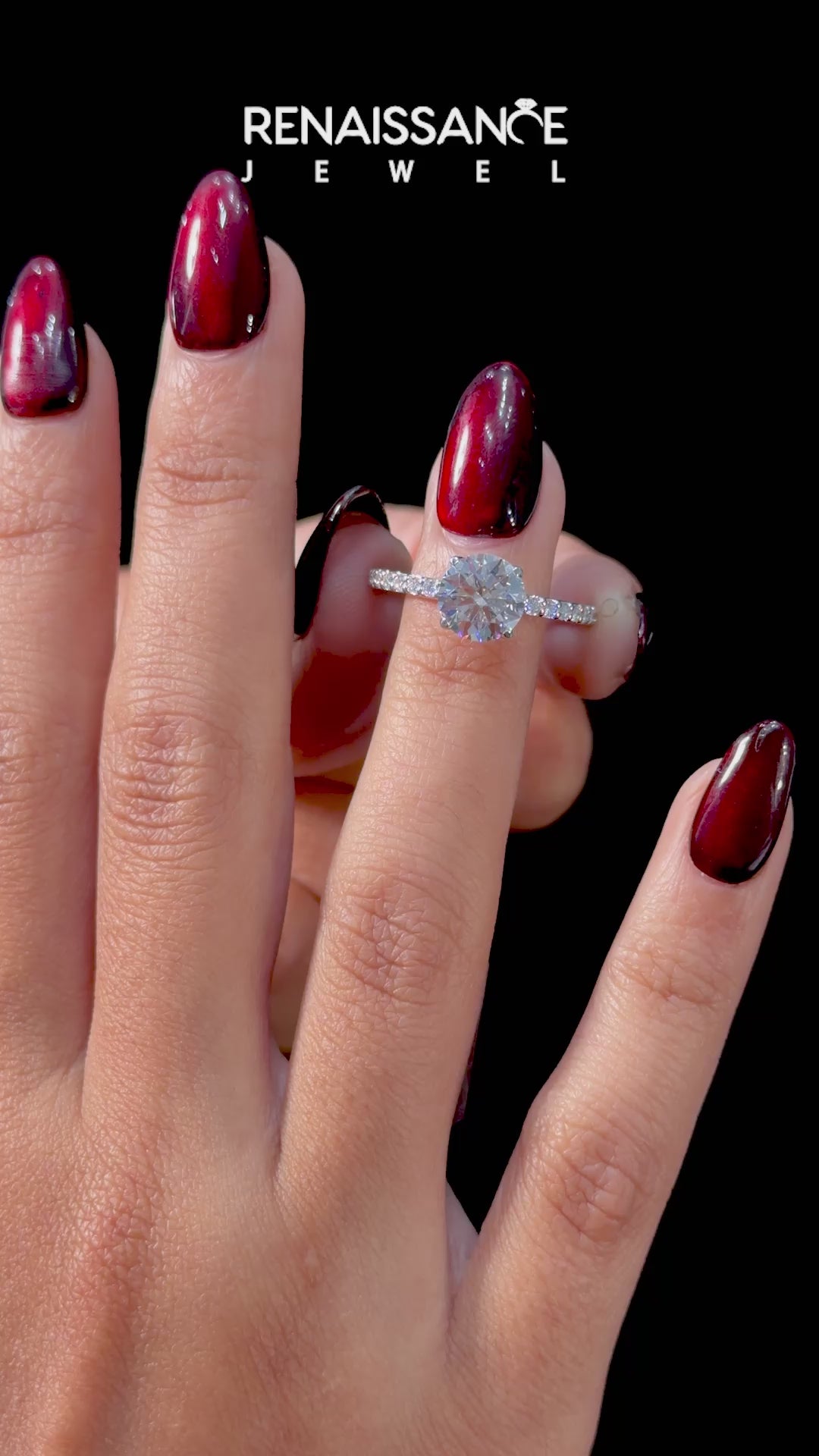 White gold Round Solitaire Pavé Diamond Engagement Ring with Four-Prong Setting_29