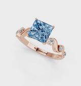 Rose gold Fancy Blue Princess  Solitaire Twisted Band with Prong Setting