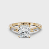 Yellow gold Cushion Cut Channel Set Solitaire Engagement Ring with Four-Prong Setting