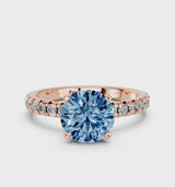 Rose gold Fancy Blue Round  Solitaire Pave Diamond Engagement Ring with Four-Prong Setting