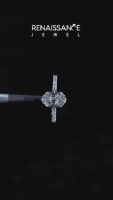 Silver Oval Solitaire Pave Diamond Engagement Ring with Prong Setting