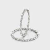 White gold Round Diamond Eternity Hoop Earrings with Pavé Setting and Shared Prong