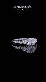White gold Radiant Cut Diamond Cluster Pavé Band with Four-Prong Setting