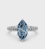 Platinum Fancy Blue Marquise  Solitaire Pave Diamond Engagement Ring with Four-Prong Setting