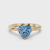 Yellow gold Fancy Blue Heart Cut Diamond Solitaire Ring with Six-Prong Setting and Classic Band
