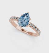 Rose gold Fancy Blue Pear Cut Diamond Solitaire Pavé Band with Four-Prong Setting