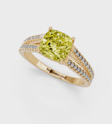 Yellow gold Fancy Yellow Cushion Cut Diamond Solitaire Engagement Ring with Split Shank Pavé Band