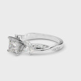 White gold Princess Diamond Floral Vine Solitaire Engagement Ring